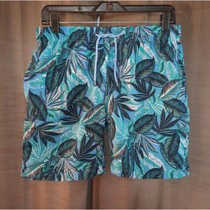 Men's Stitches & Rivets Tropical Print Board Shorts Blue/Green Drawstring Medium